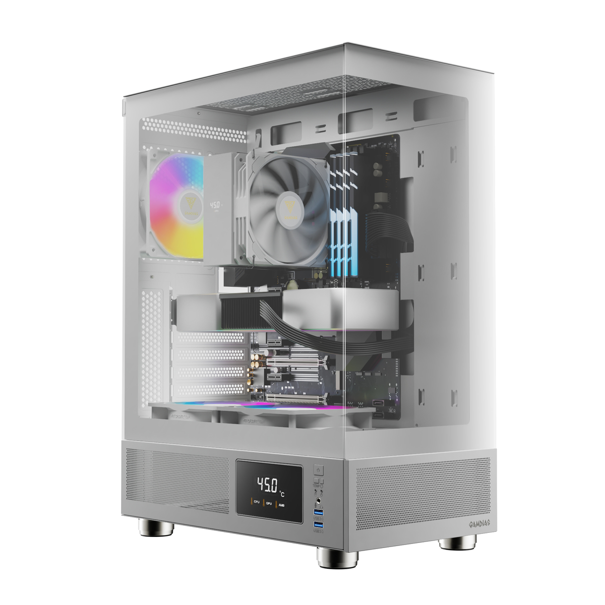 ATX GAMDIAS ATLAS E1 WH Front: 3x ARGB, RTX5050 8G