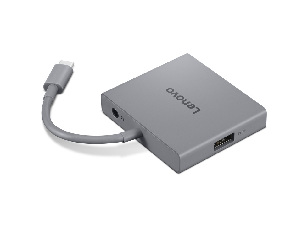 Lenovo USB-C 4-in-1 Hub Gen2 Luna Grey מבט צד